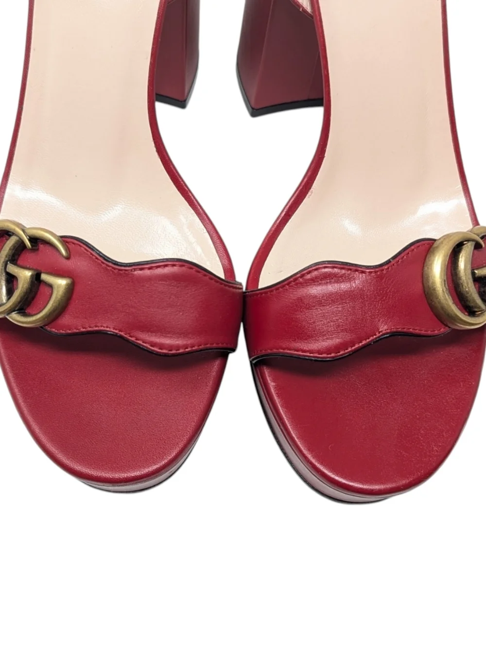 Gucci Marmont Red Platform Scalloped Dress Up Heeled Sandal Size EU 39